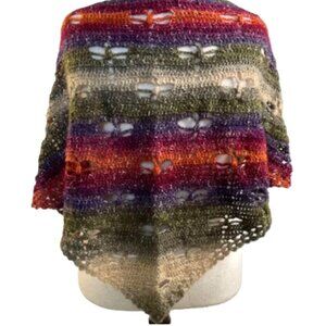 Crochet Shawl Cowl Wrap Dragonfly Cut Outs 77" x 34" Acrylic Handmade New